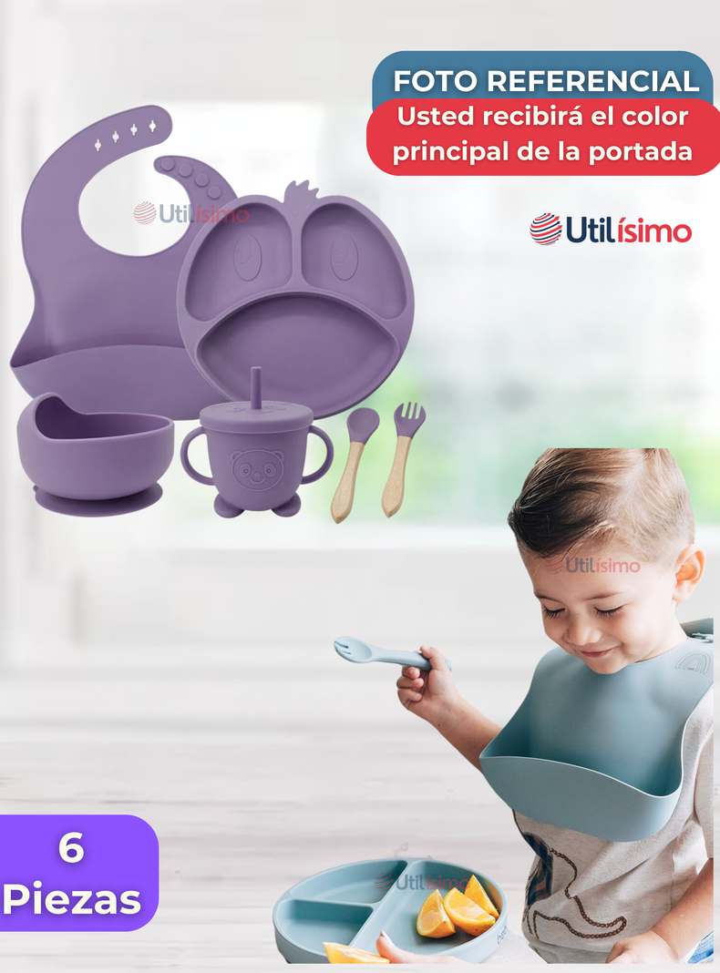 Set De Alimentación Bebé Silicona De Formas 6 Piezas Libre BPA Lila-6