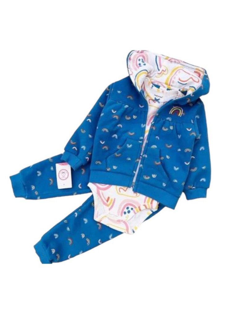 Conjunto Bebe Niña 3 Piezas Poleron Pantalon Body Tedmimak Algodon Azul-1