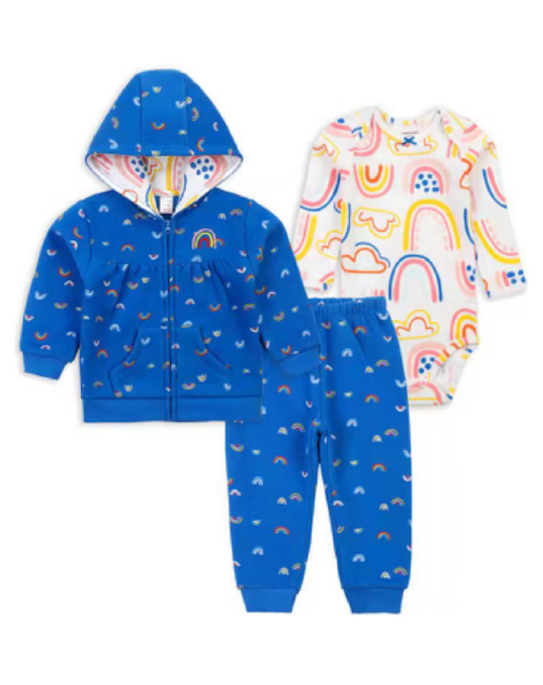 Conjunto Bebe Niña 3 Piezas Poleron Pantalon Body Tedmimak Algodon Azul-0