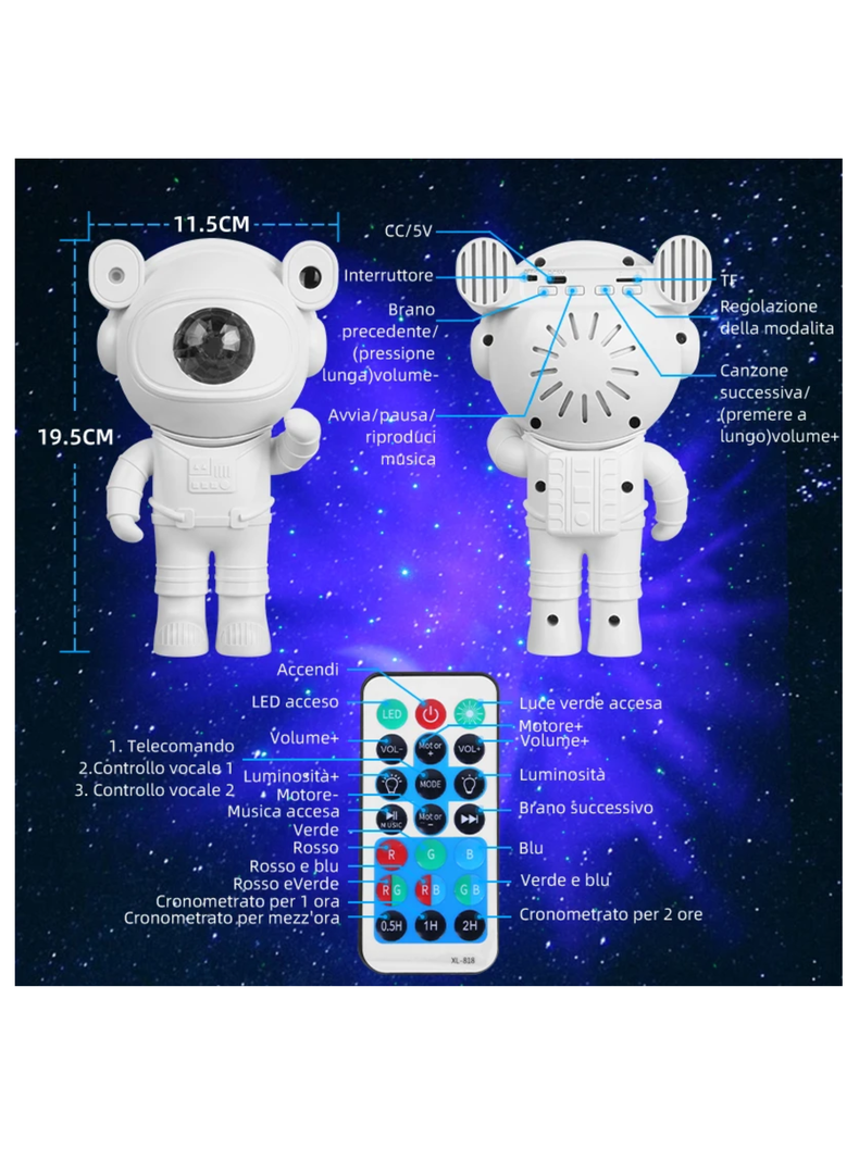 Proyector Astronauta de Luz Led Galaxia con Parlante USB Bluetooth-7