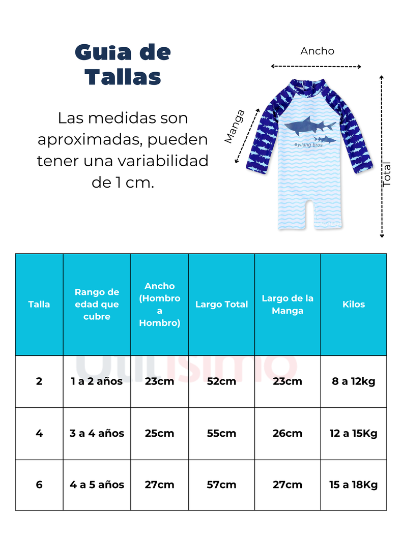 Traje De Baño Enterito Manga Larga Niño Jump Kids Ballena Azul -2