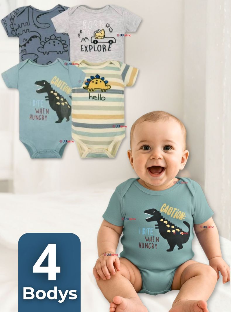 Pack 4 Bodys Ninos Manga Corta Tedmimak 100% Algodon Ready for Fun