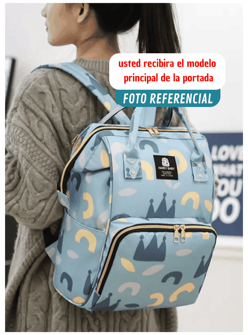 Mochila Maternal Oxford Bolso Pañalera Infantil Térmica e Impermeable Blue Sky-2
