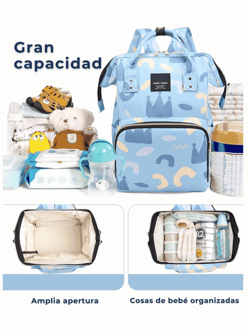 Mochila Maternal Oxford Bolso Pañalera Infantil Térmica e Impermeable Blue Sky-4