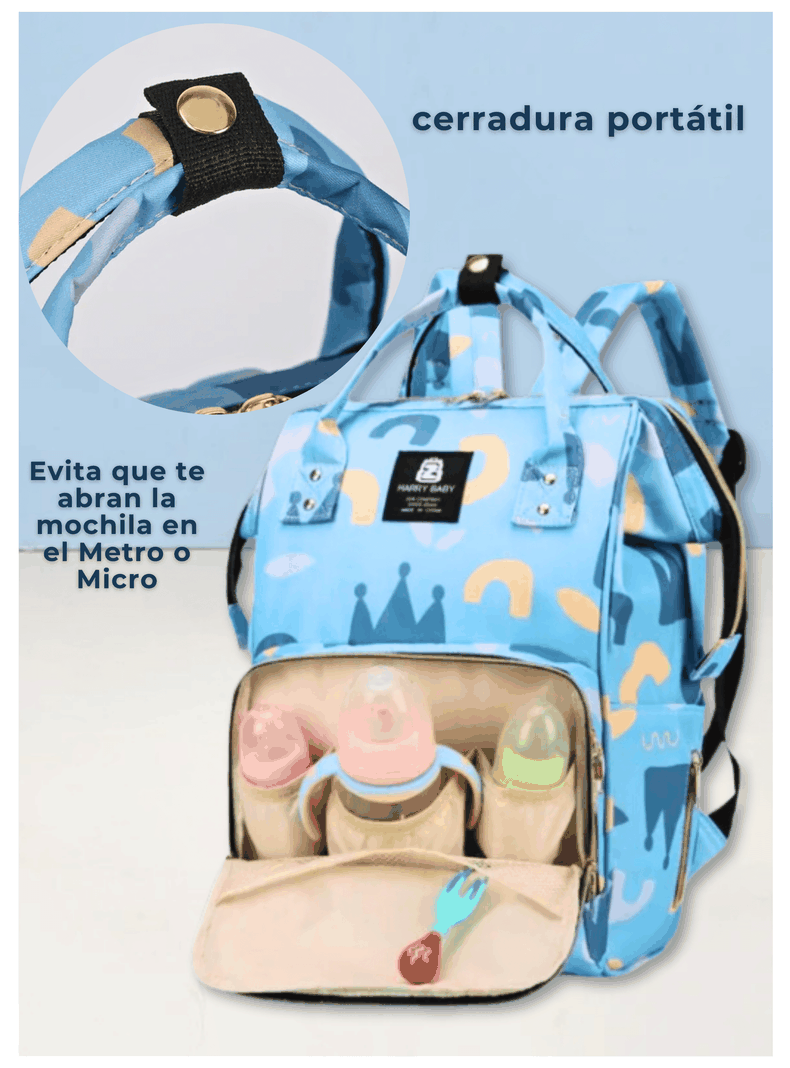 Mochila Maternal Oxford Bolso Pañalera Infantil Térmica e Impermeable Blue Sky-5