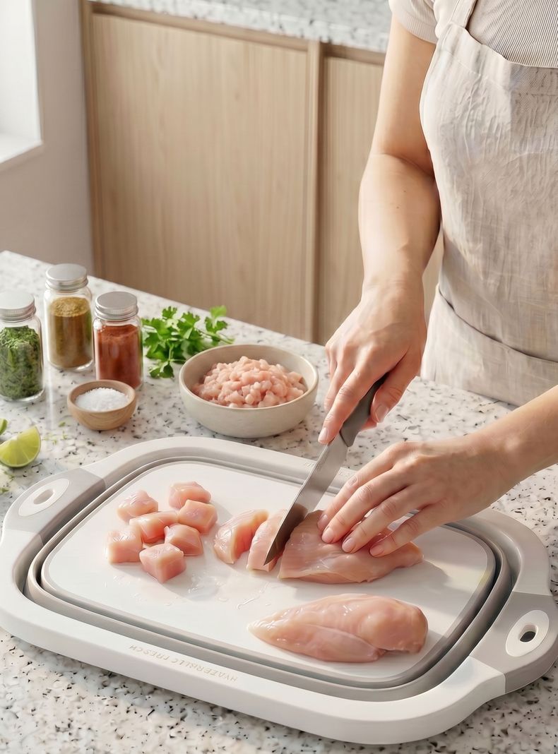 Tabla De Picar Plegable 3 En 1 Drenaje Multiuso Cocina Silicona