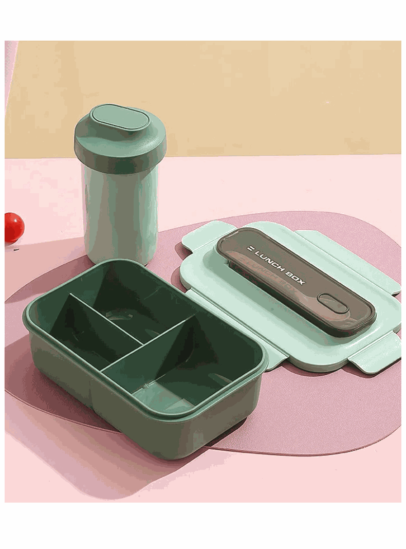 Fiambrera Contenedor 1200 Ml Lunch Box Táper Hermético + Vaso Plástico Green-0