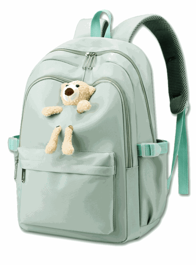 Mochila Escolar Juvenil 46cm Ninas Estilo Kawaii Cute Teddy Bear Light Green
