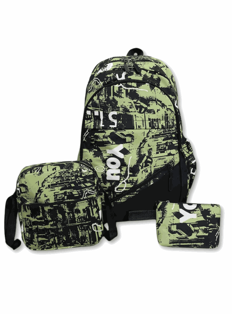 Pack Mochila Lonchera Estuche Grande 46cm Juvenil y Escolar Light green-0