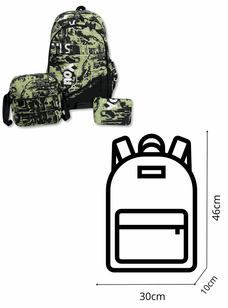 Pack Mochila Lonchera Estuche Grande 46cm Juvenil y Escolar Light green-1