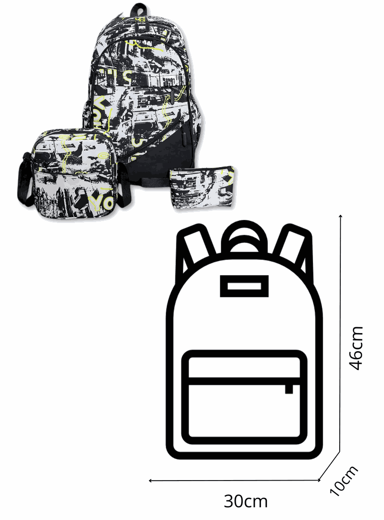 Pack Mochila Lonchera Estuche Grande 46cm Juvenil y Escolar White-1
