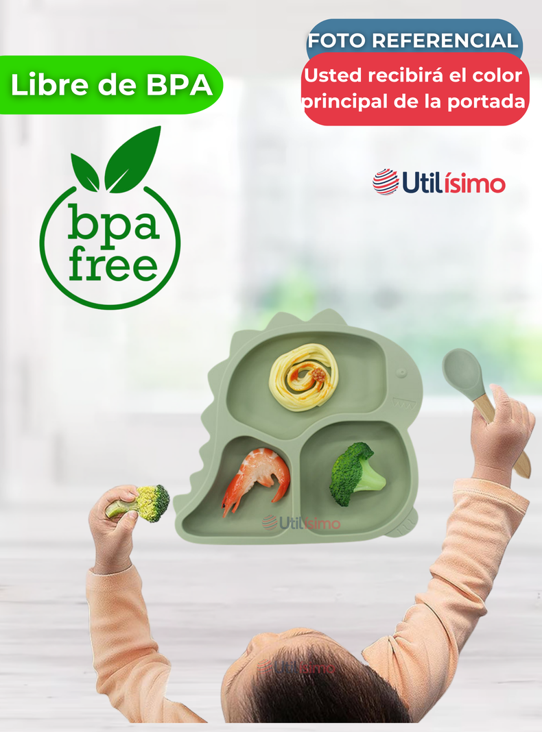 Set De Alimentación Bebé Silicona De Formas 6 Piezas Libre BPA Verde-1