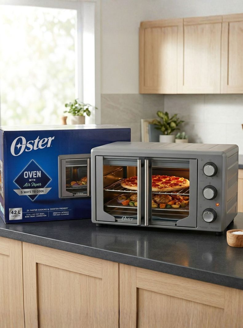 Horno con freidora de aire Oster® de 42 litros, puertas francesas, TSSTTV42FDMAFNS
