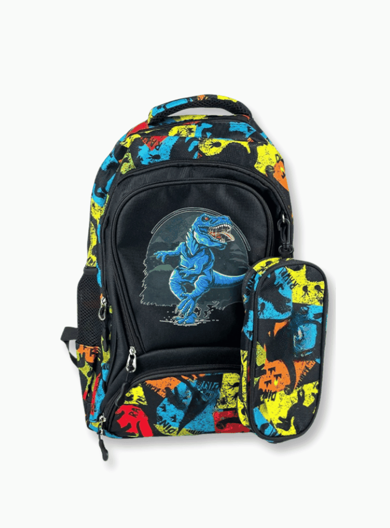 Mochila Con Lonchera Y Estuche 45cm Escolar Niño Yellow Dinosaur-3
