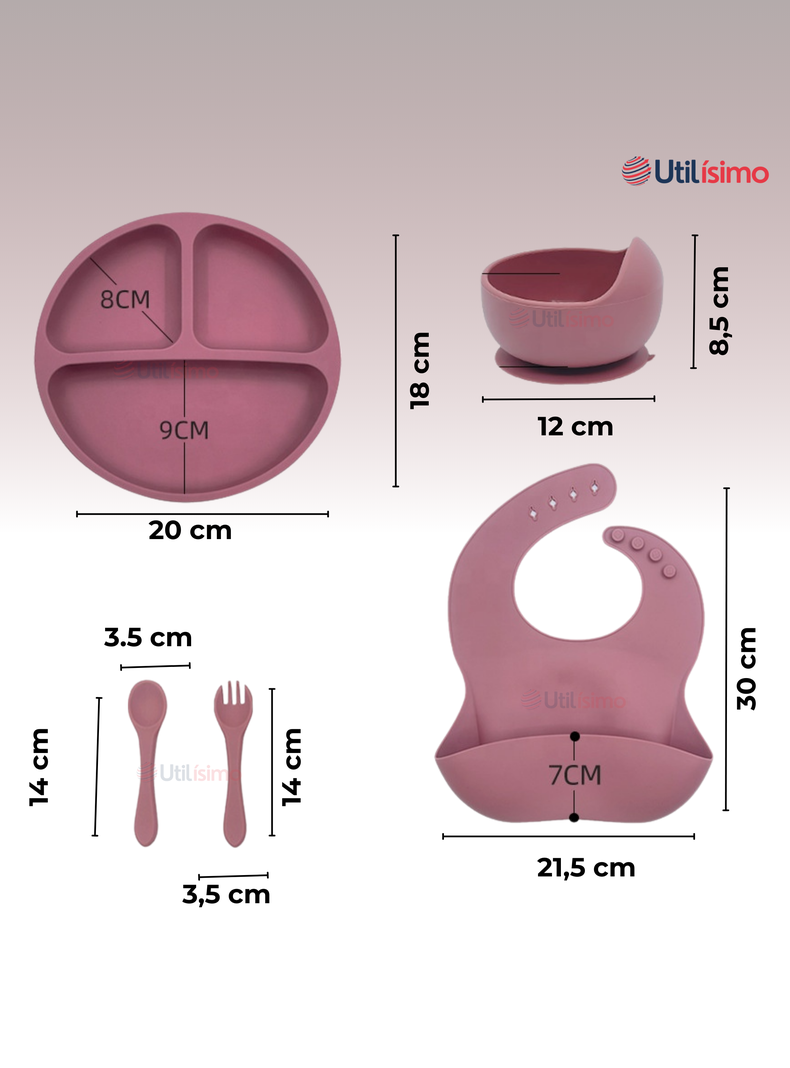 Set De Alimentación Bebé Silicona 5 Piezas Libre BPA Rosa Oscuro-1