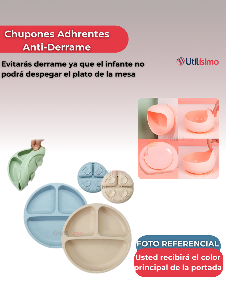 Set De Alimentación Bebé Silicona 5 Piezas Libre BPA Rosa Oscuro-3