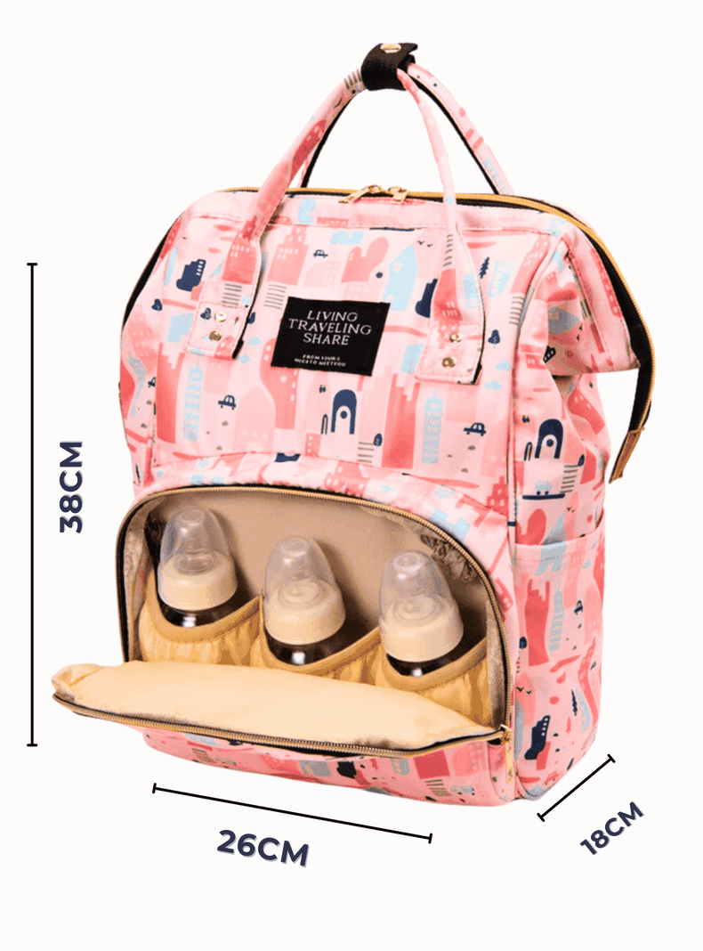 Mochila Maternal Oxford Bolso Pañalera Infantil Térmica e Impermeable Pastel Orange-1
