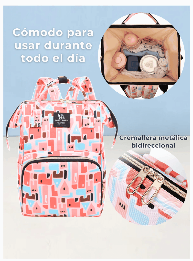 Mochila Maternal Oxford Bolso Pañalera Infantil Térmica e Impermeable Pastel Orange-3