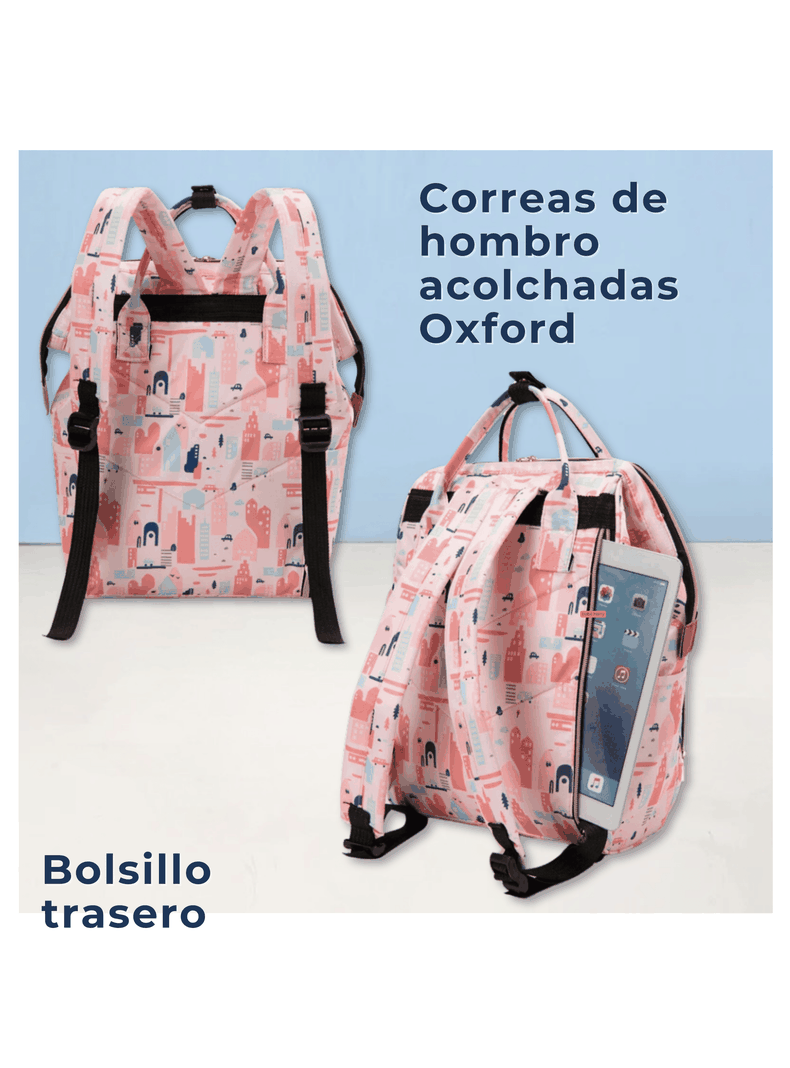 Mochila Maternal Oxford Bolso Pañalera Infantil Térmica e Impermeable Pastel Orange-4