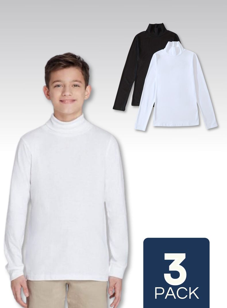 Pack 3 Camisetas Polera Beatle Algodón Niño Primera Capa Cuello Alto Blanco Y Negro-0