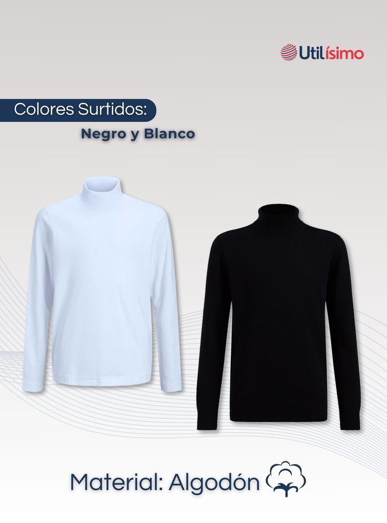 Pack 3 Camisetas Polera Beatle Algodón Niño Primera Capa Cuello Alto Blanco Y Negro-2
