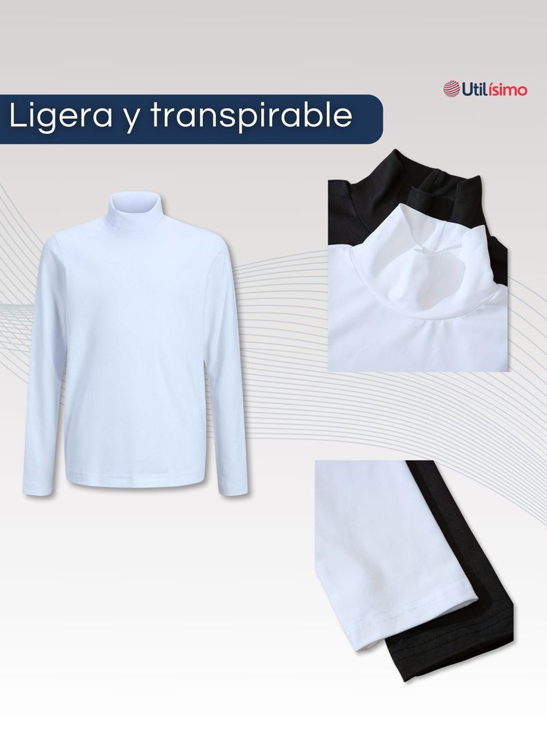 Pack 3 Camisetas Polera Beatle Algodón Niño Primera Capa Cuello Alto Blanco Y Negro-3