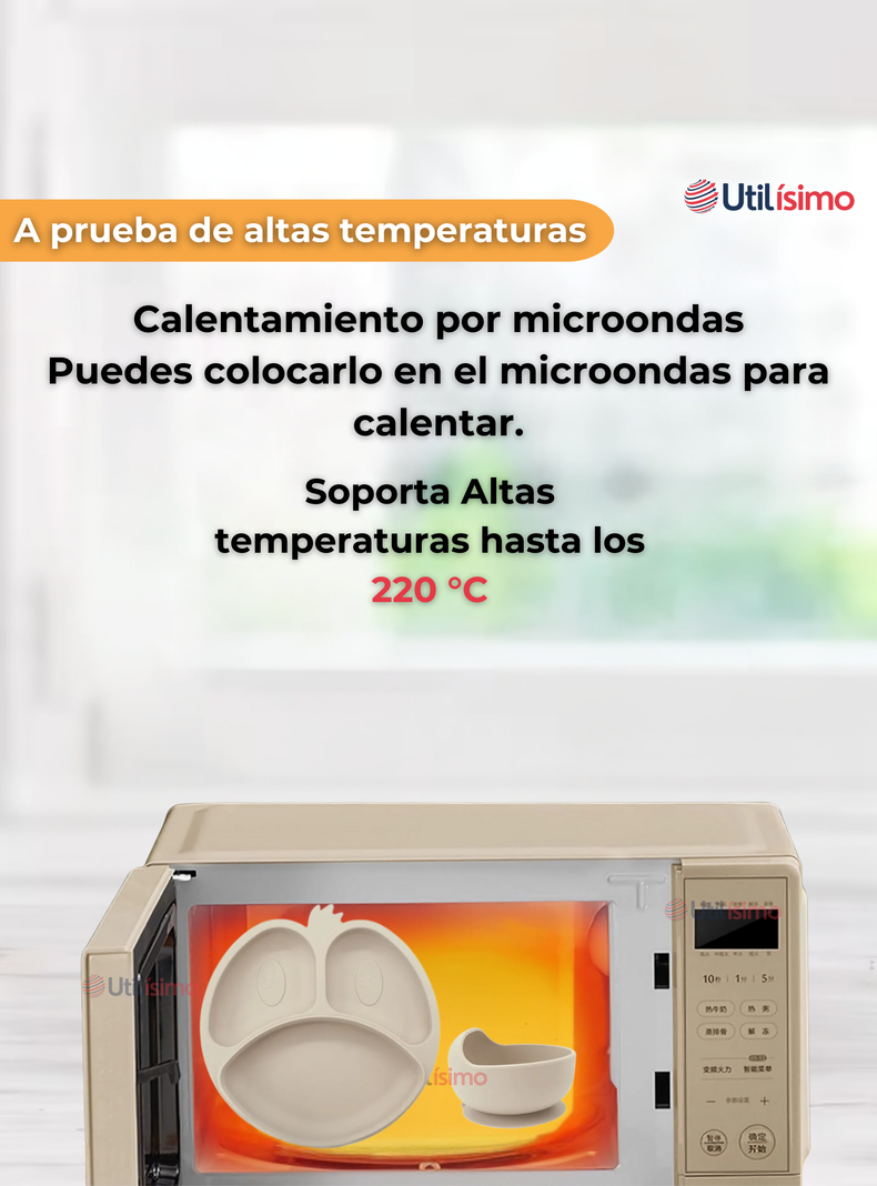 Set De Alimentación Bebé Silicona De Formas 6 Piezas Libre BPA Beige-3