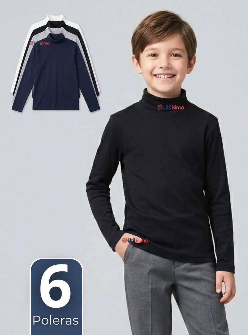Pack 6 Poleras Camisetas Polar Primera Capa Beatle Manga Larga Colores Surtidos Ninos Surtido 5-6 anos