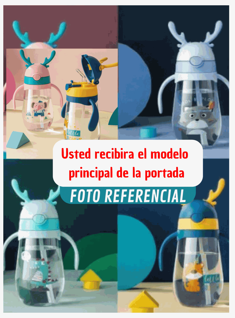 Botella Plástica 480 ML Con Bombilla Y Orejitas Kawai Sin BPA Niños Tiger-3