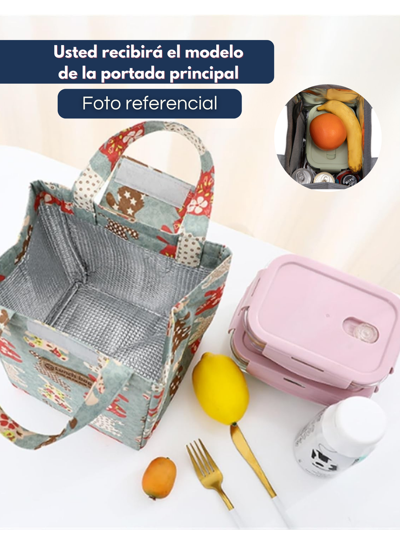 Lonchera Térmica Estampada Bolsa de Mano para Picnic Portátil-3