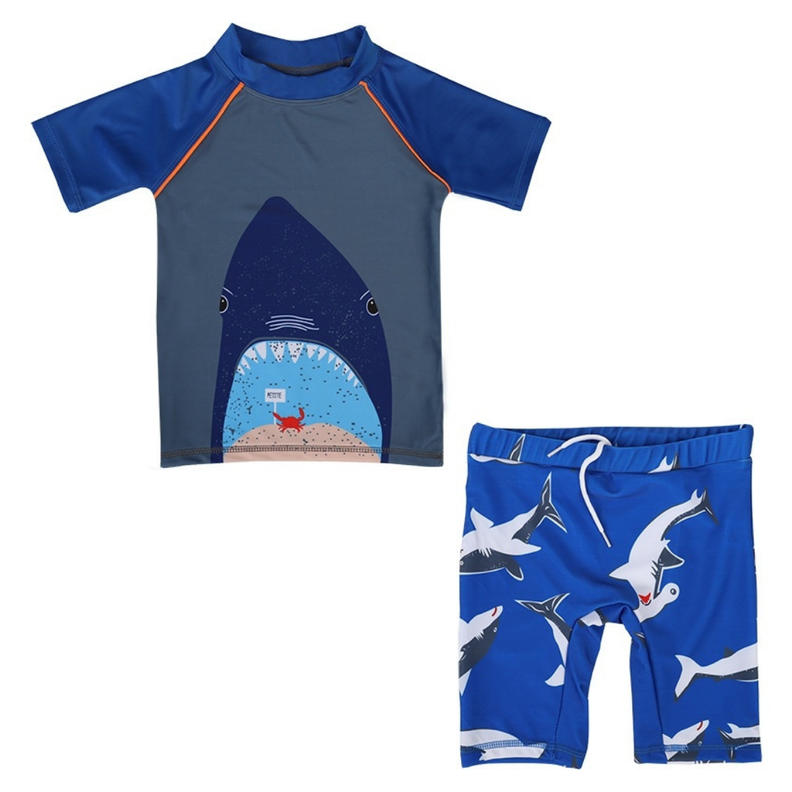 Traje De Baño 2 Piezas Manga Larga Niño Jump Kids Tiburón-0