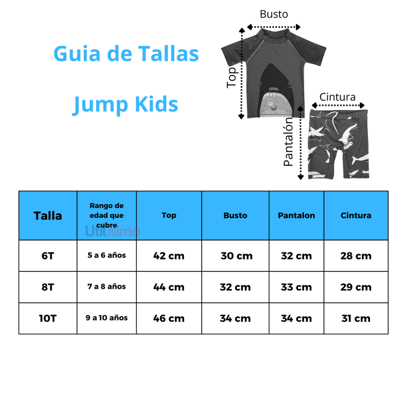 Traje De Baño 2 Piezas Manga Larga Niño Jump Kids Tiburón-1