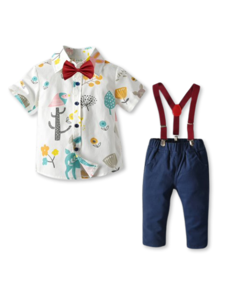 Conjunto de Vestir con Pantalón y Tirantes Bebé Niño 9 meses a 6 años Animal Cartoon-0
