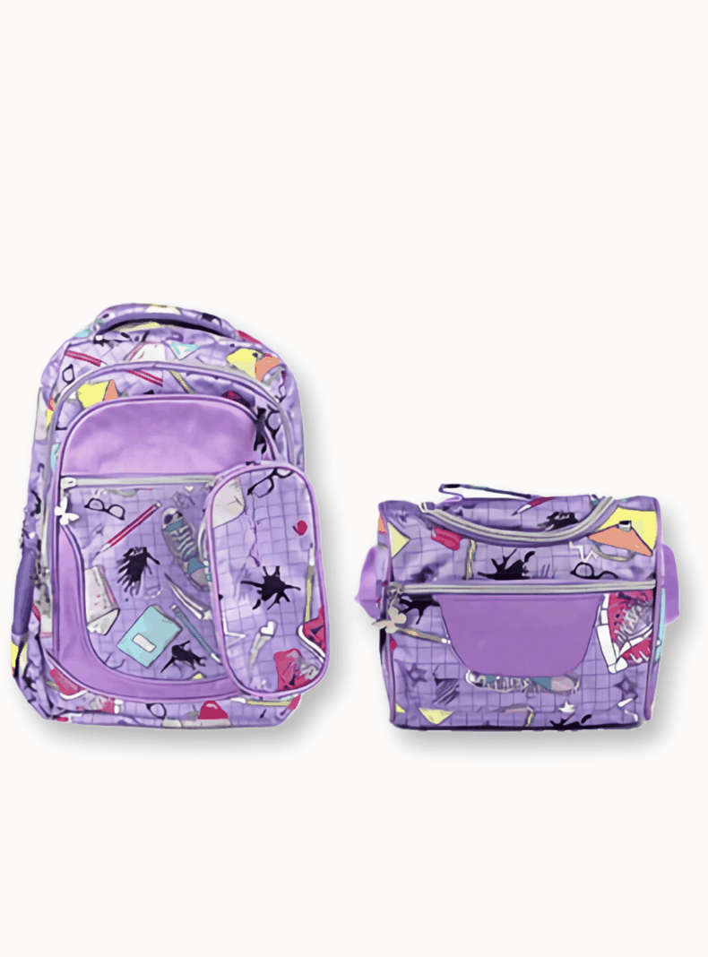 Mochila Con Lonchera Y Estuche 45CM Niña Geometric Purpura-0