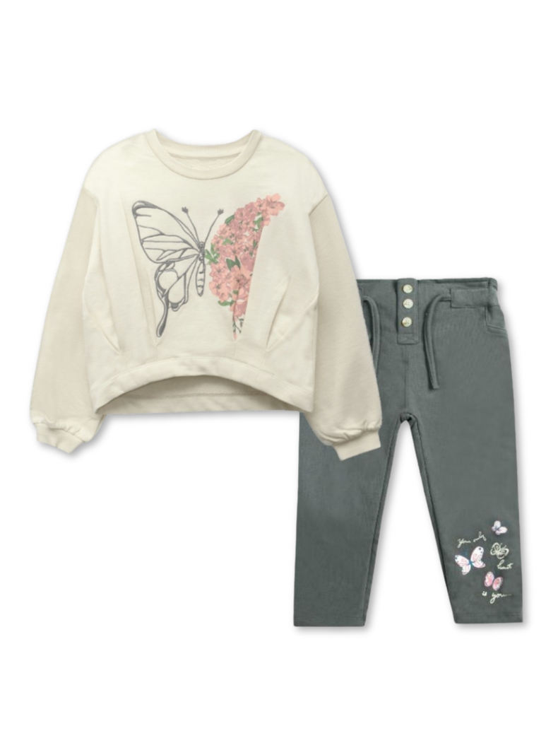Set 2 piezas Conjunto Buzo Poleron Niña de 2 a 5 años 100% Algodón Queen Butterfly-0