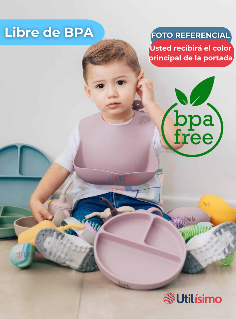Set De Alimentación Bebé Silicona Con Vaso 11 Piezas Libre BPA Celeste-3