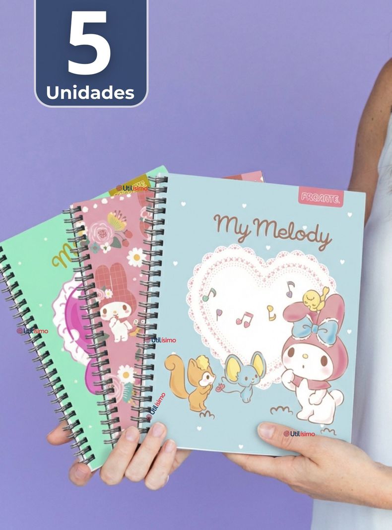 Pack 5 Cuadernos Universitarios My Melody de 100 Hojas Proarte 7mm Disenos Surtidos
