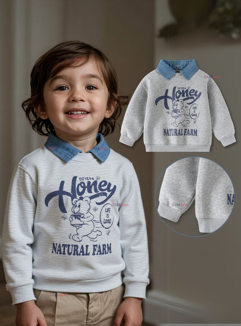 Poleron Algodon Estilo Pique Manga Larga Nino Gris 3-4 anos
