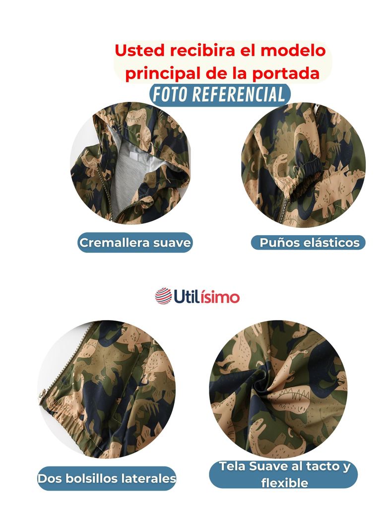 Cortaviento Impermeable Chaqueta Estampado Niño Y Bebé Jump Kids Flesh Colored Dinosaurs-4