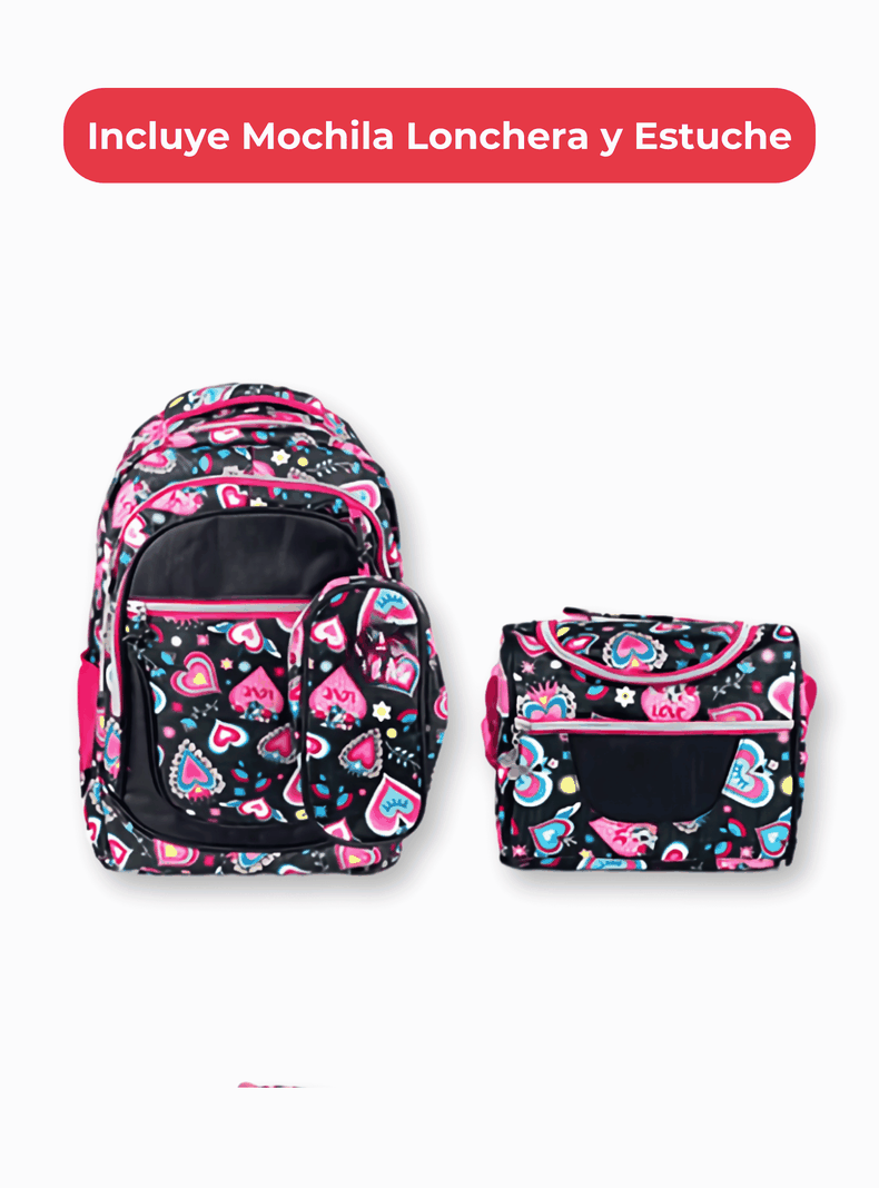  Mochila Con Lonchera Y Estuche 45CM Diseño Estampado Niña-2