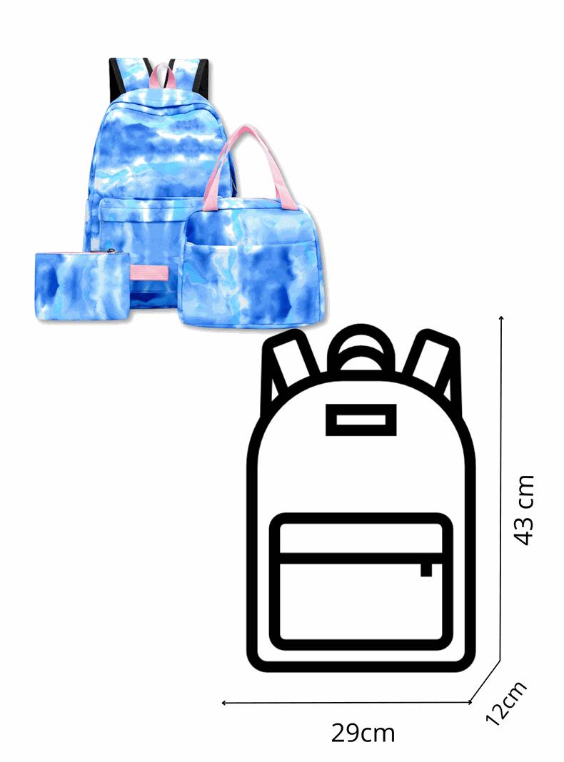 Pack Mochila Lonchera Estuche 43cm Juvenil y Escolar Sky Blue-1