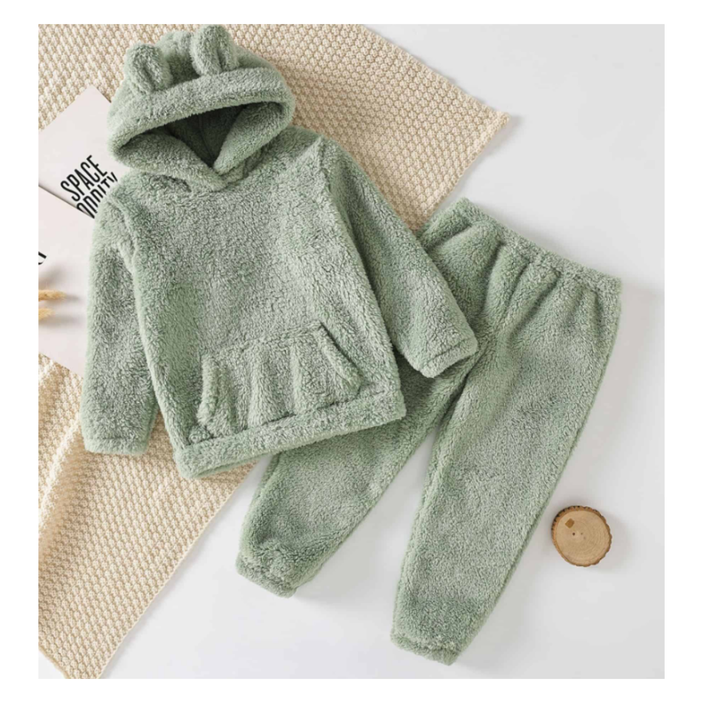 Set Invierno 2 Piezas Polerón Capucha y Pantalón Unisex Verde Olivo Jump Kids-1