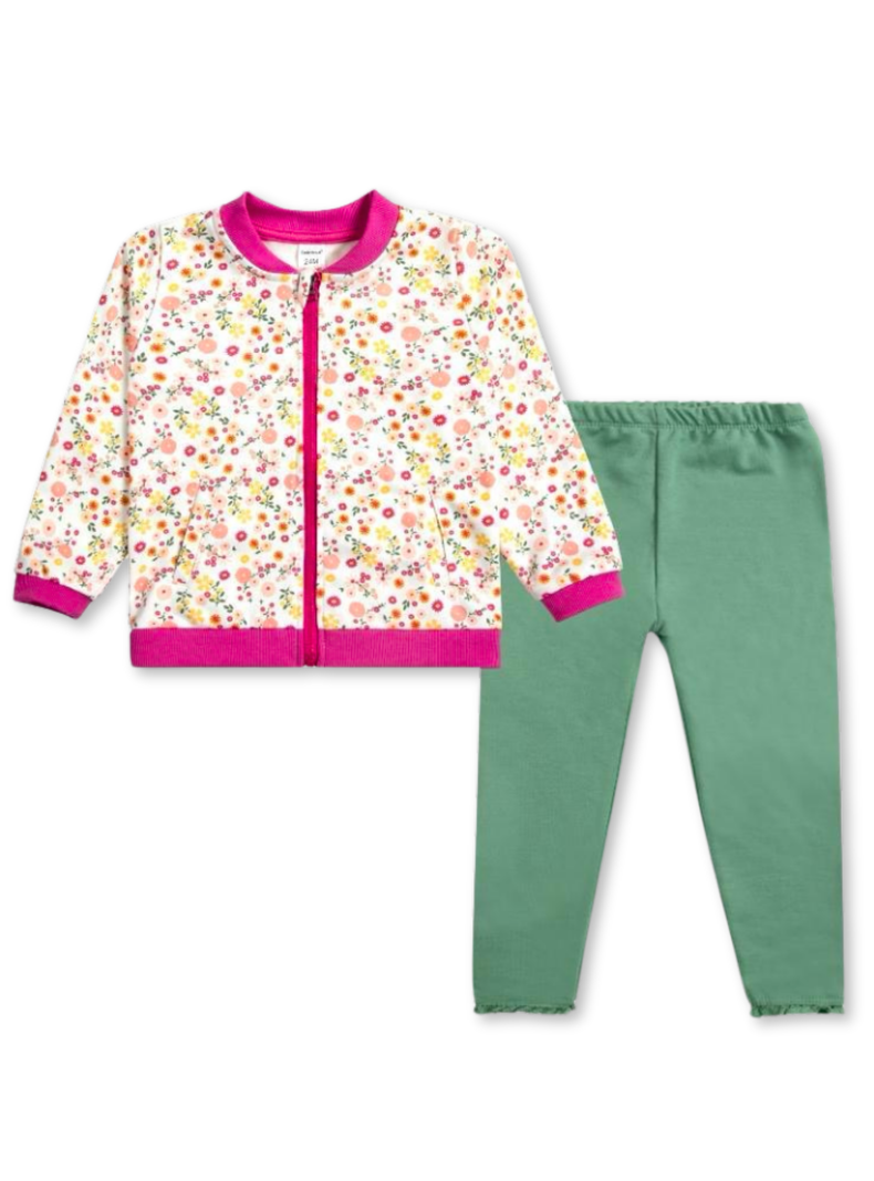 Set 2 piezas Conjunto Buzo Polerón Niña 100% Algodón Fuchsia Flowers-0