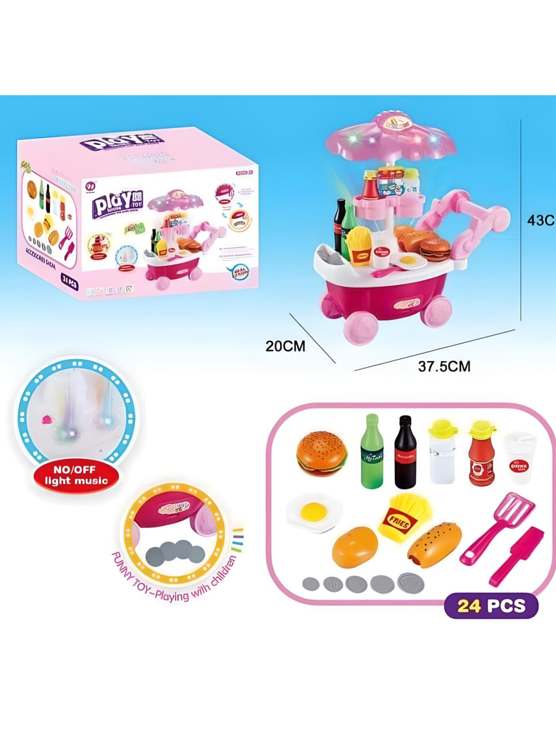 Carrito de Comida Con Accesorios y Luces Para Niña-3