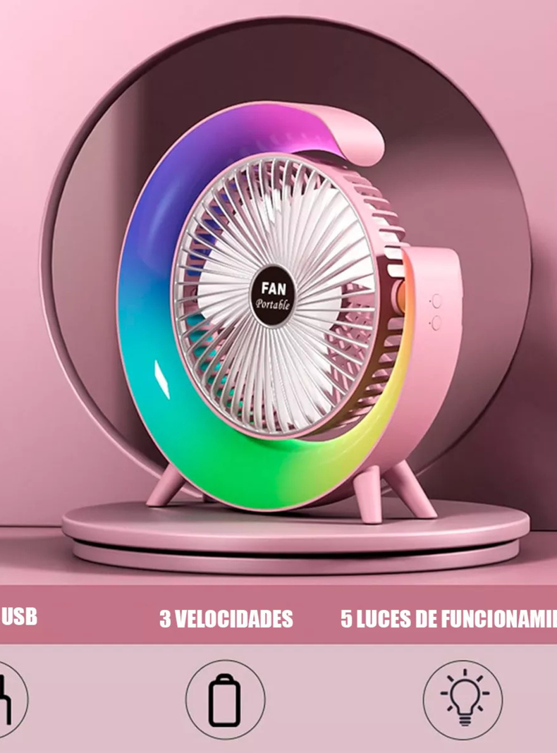 Ventilador Escritorio Portátil USB con Lámpara Luces LED Colores-3