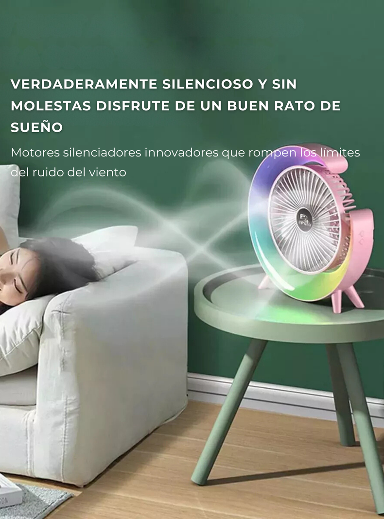 Ventilador Escritorio Portátil USB con Lámpara Luces LED Colores-5