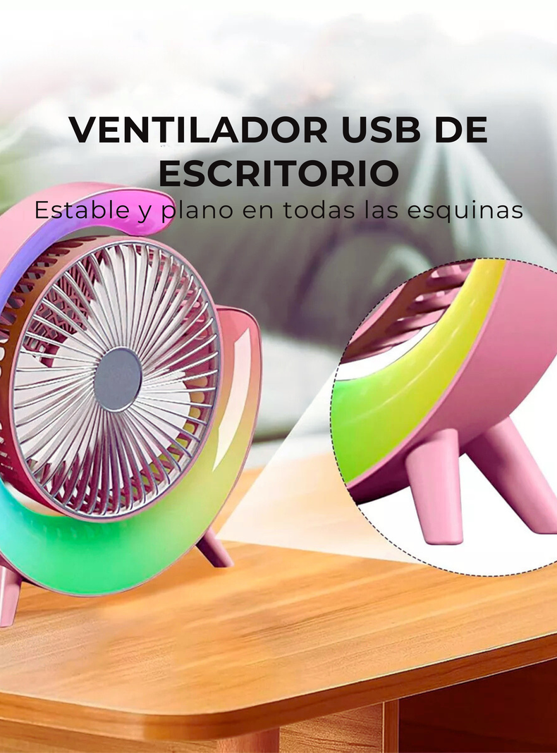 Ventilador Escritorio Portátil USB con Lámpara Luces LED Colores-6