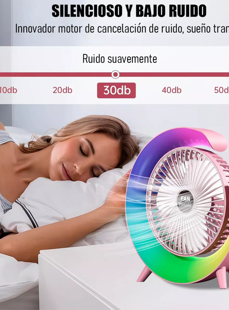 Ventilador Escritorio Portátil USB con Lámpara Luces LED Colores-7