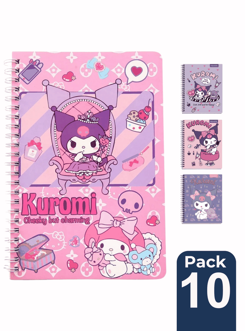 Pack 5 Cuadernos Universitarios Kuromi Marca Pro Arte Diseños Surtidos 100 Hojas-0