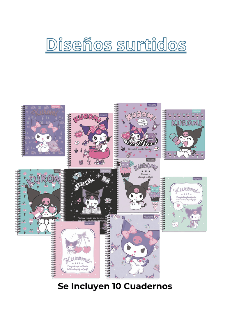 Pack 5 Cuadernos Universitarios Kuromi Marca Pro Arte Diseños Surtidos 100 Hojas-3